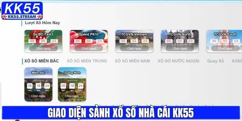 Giao diện sảnh xổ số nhà cái KK55 hấp dẫn